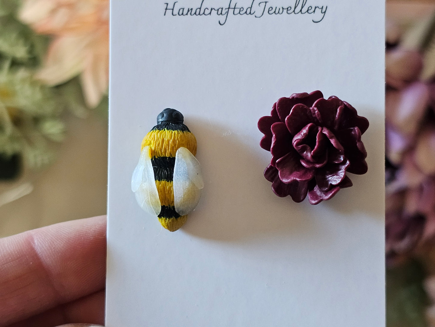 Carnation and Bumble Bee Earrings