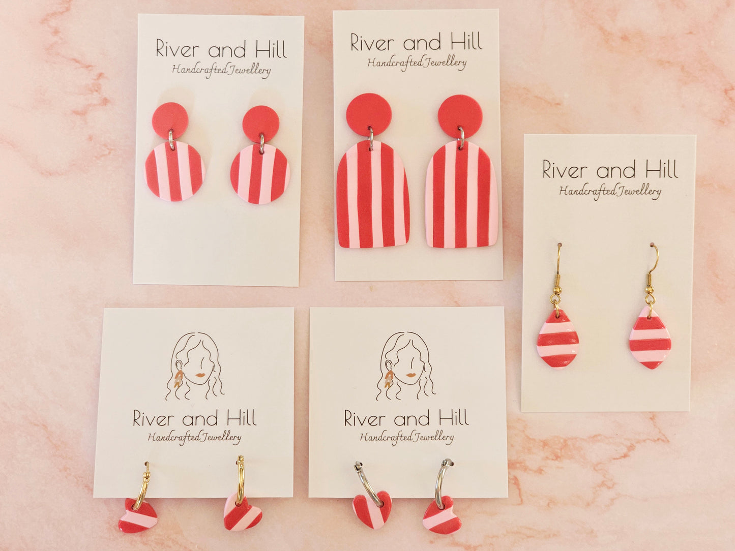 Striped Earrings Pink and Red