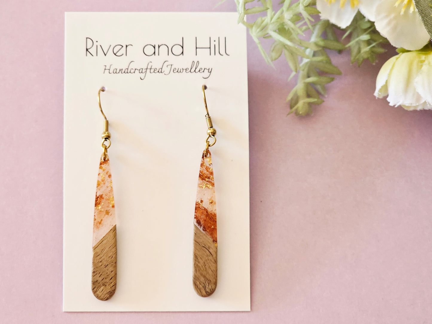 Wood and Resin Droplet Earrings