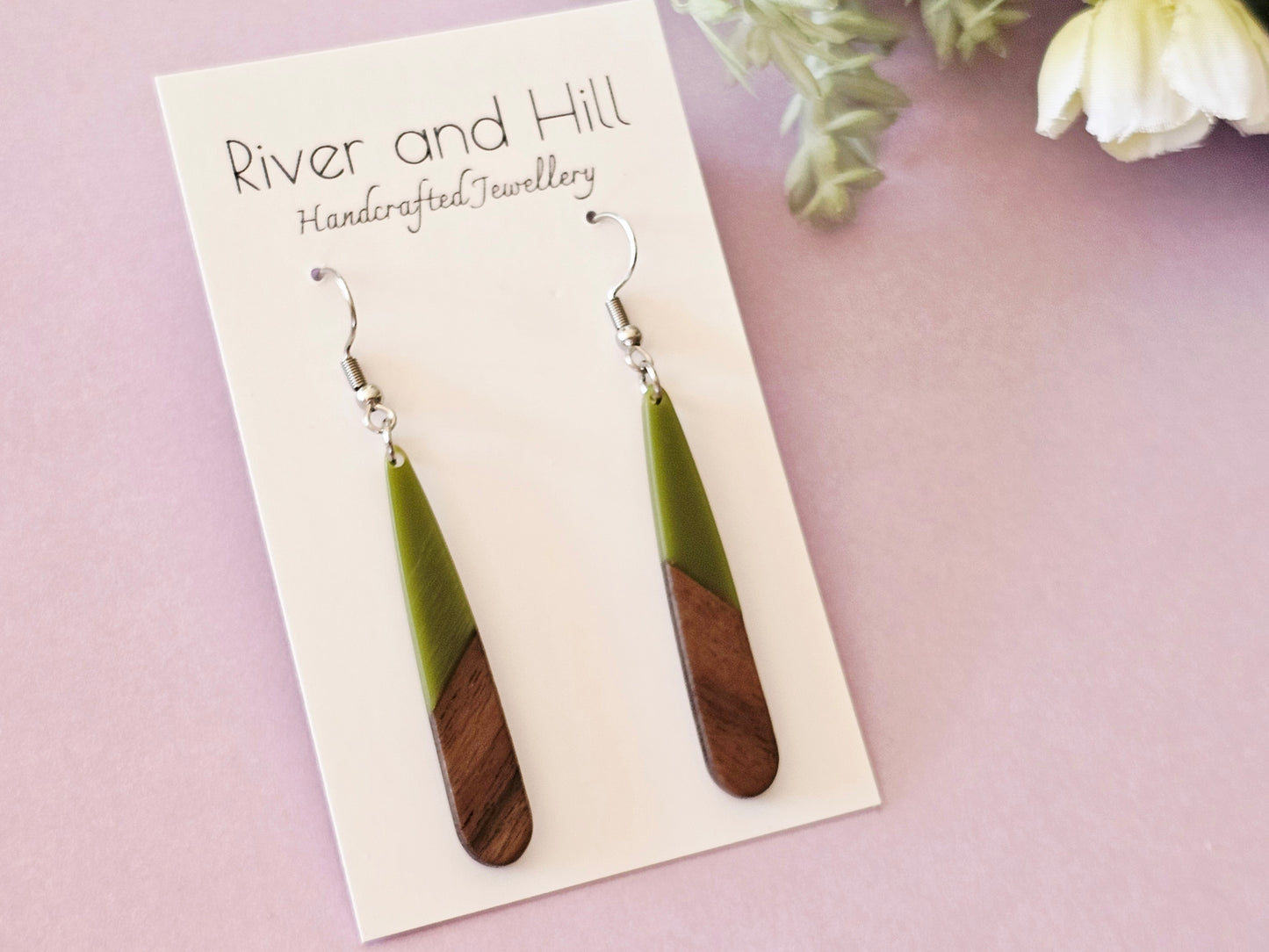 Wood and Resin Droplet Earrings