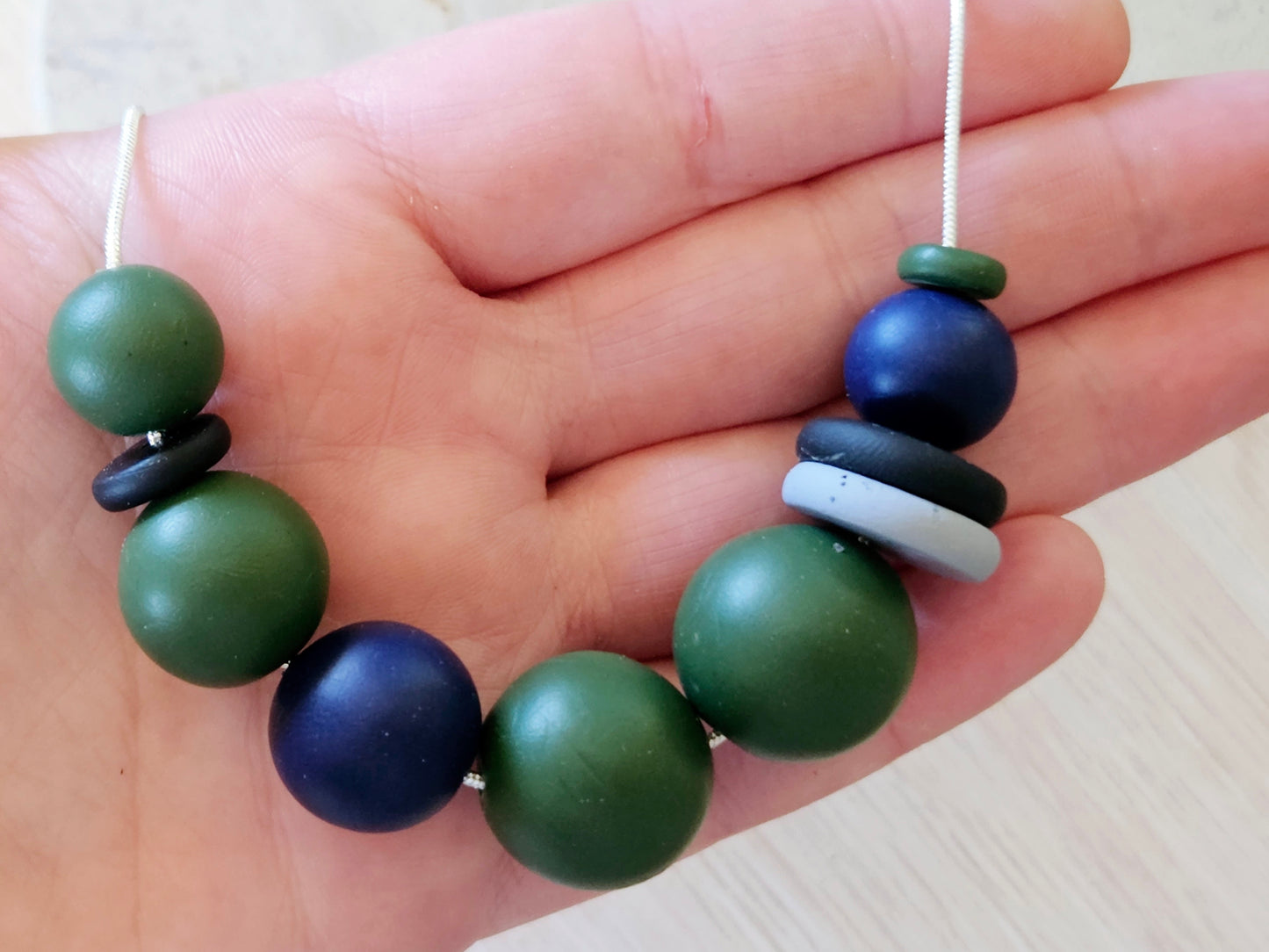 Contemporary Long Statement Sterling Silver Necklace Green