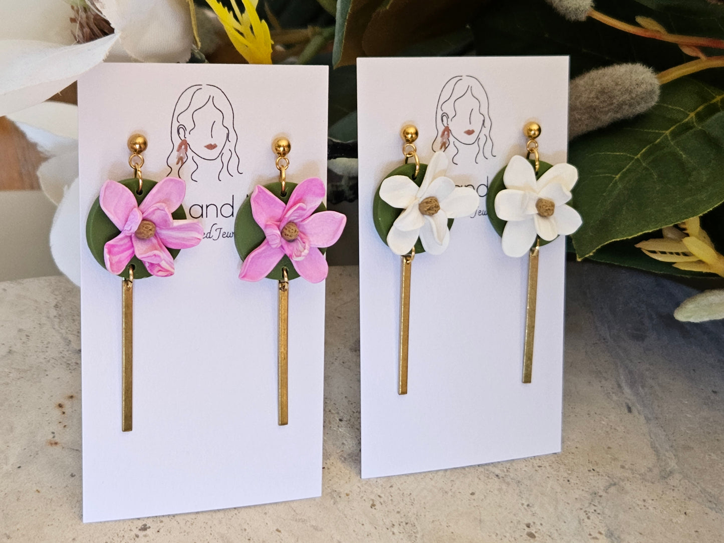 Magnolia Bar Drop Earrings White