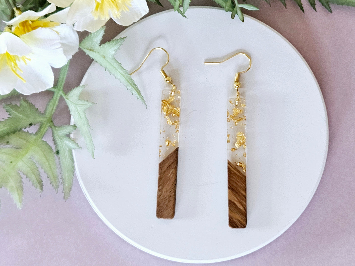 Wood and Resin Bar Earrings