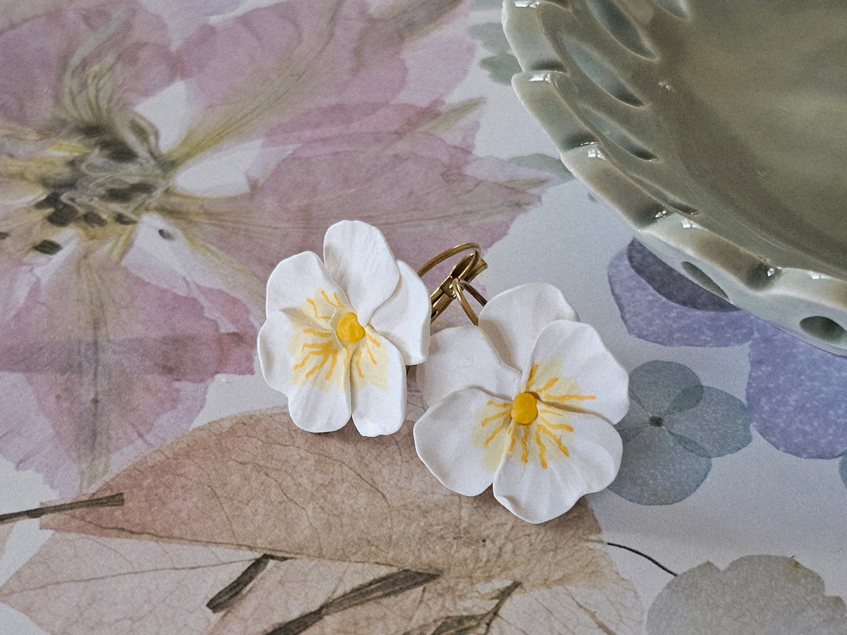 Pansy French Hook White Earrings