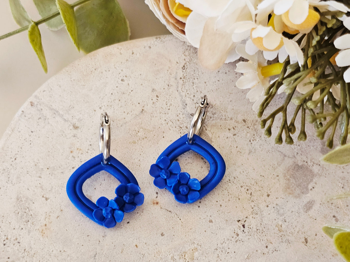Daily Colour Bright Blue Floral Hoops