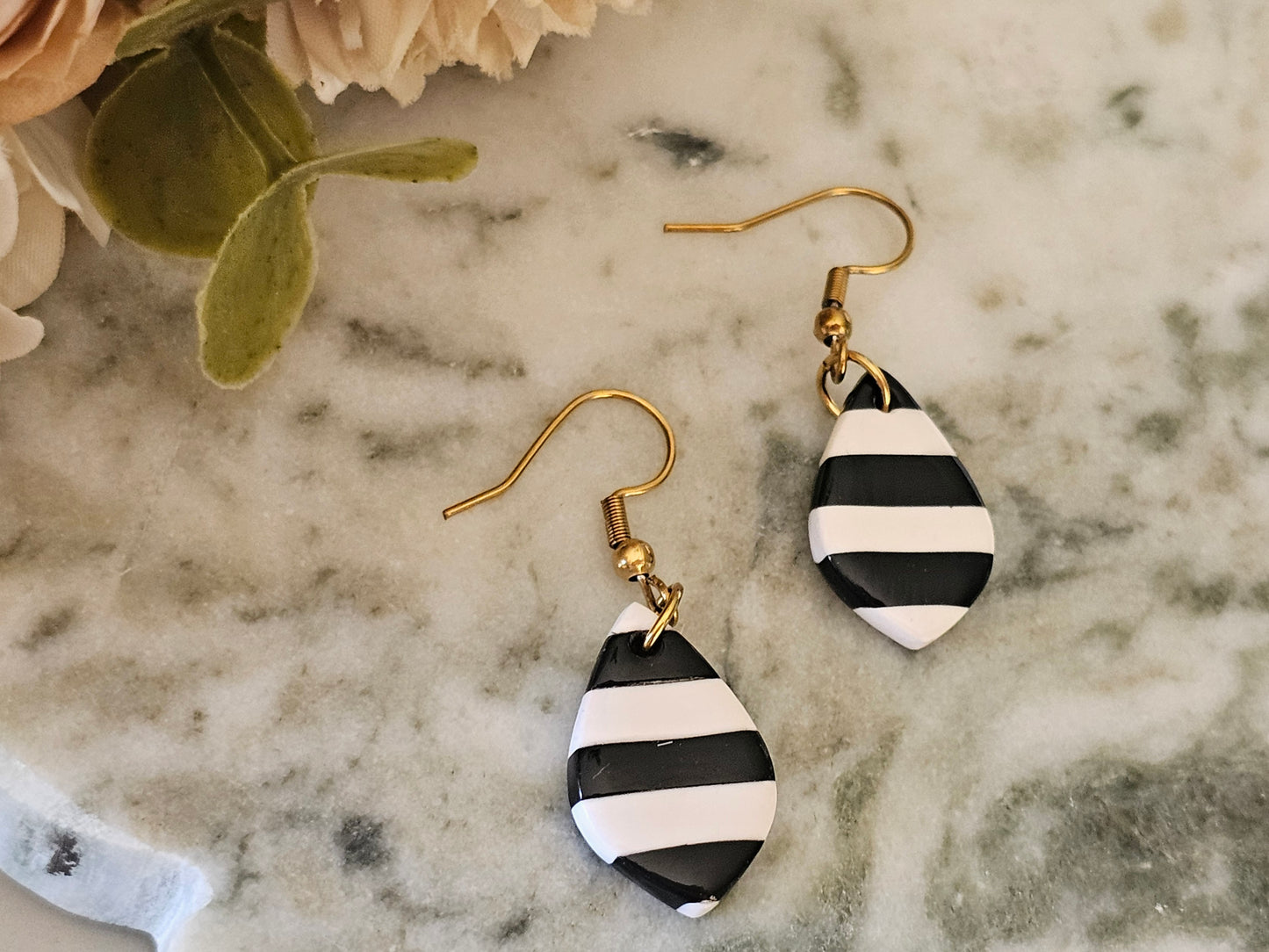 Striped Dainty Earrings Black and White