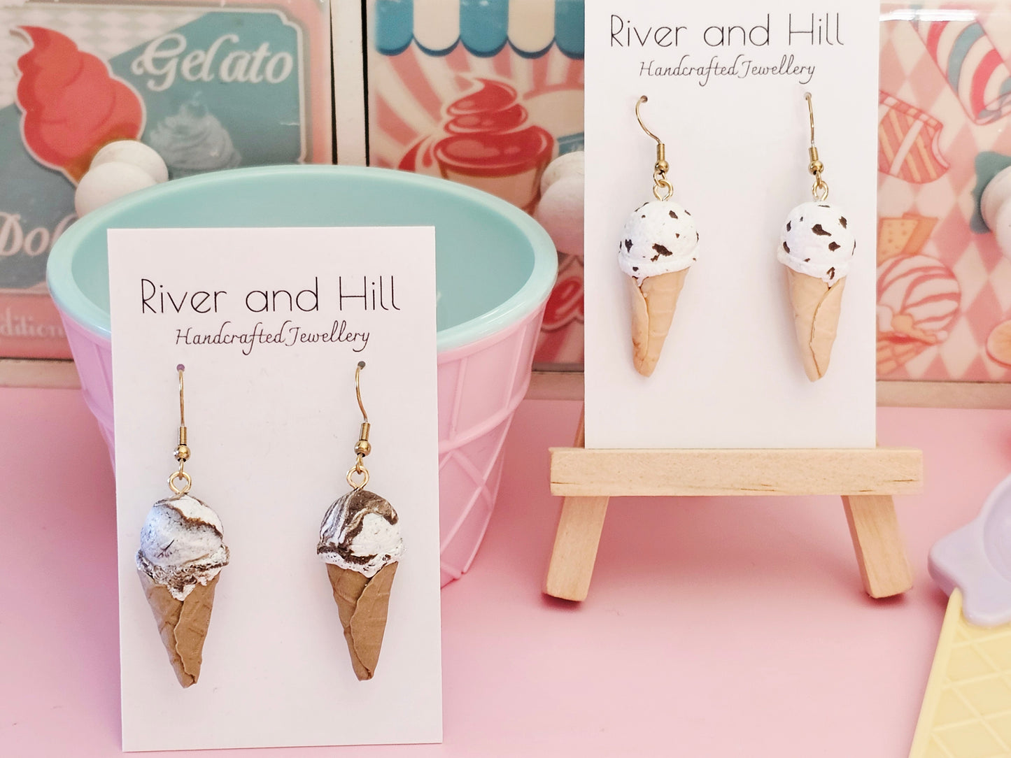 Ice Cream Cone Chocolate Swirl Earrings