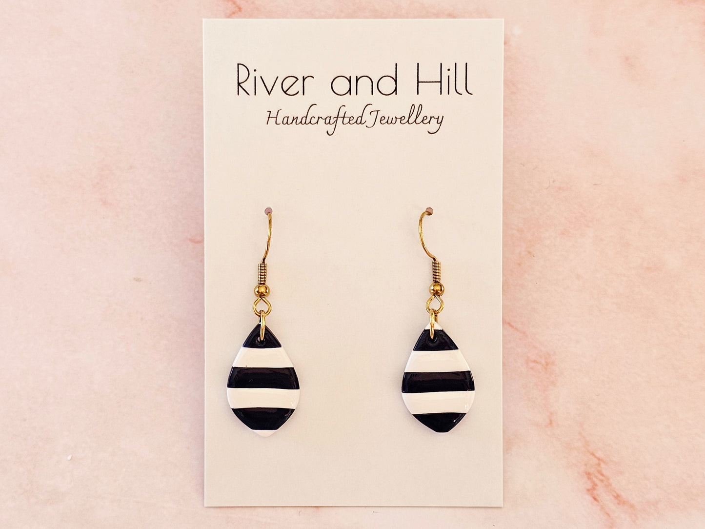 Striped Dainty Earrings Black and White