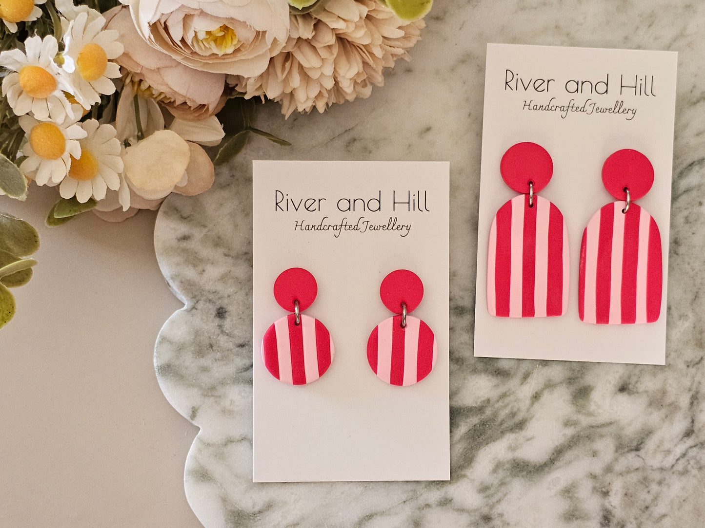 Striped Earrings Pink and Red