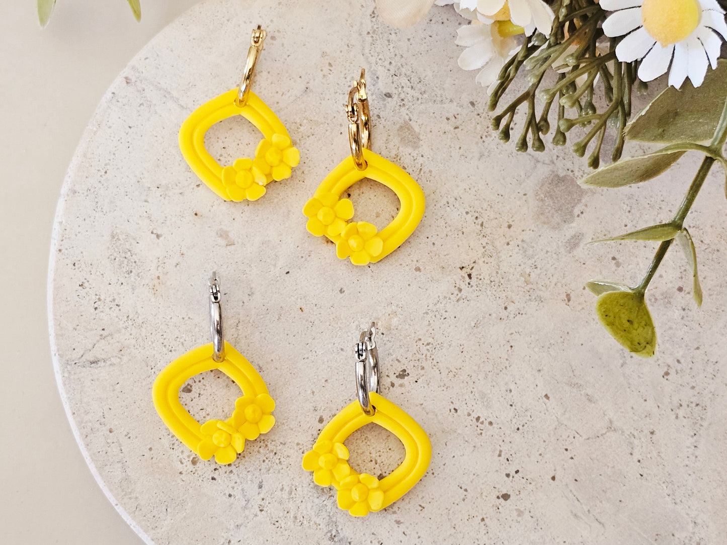 Daily Colour Bright Yellow Floral Hoops