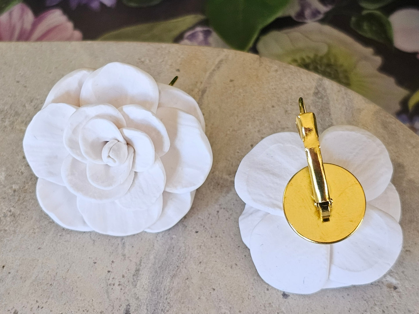 Cammellia French Hook Earrings White