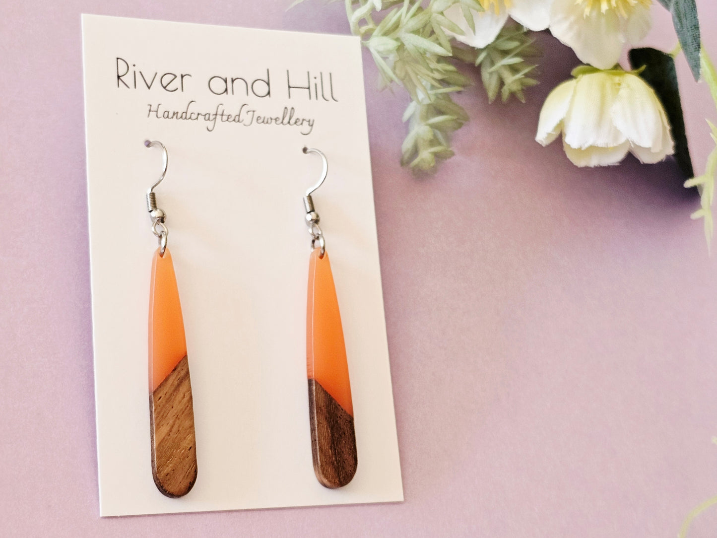 Wood and Resin Droplet Earrings