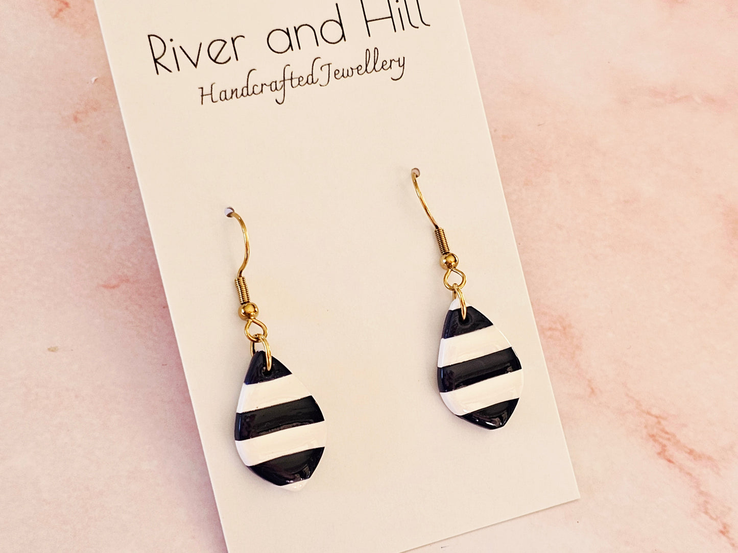 Striped Dainty Earrings Navy and White