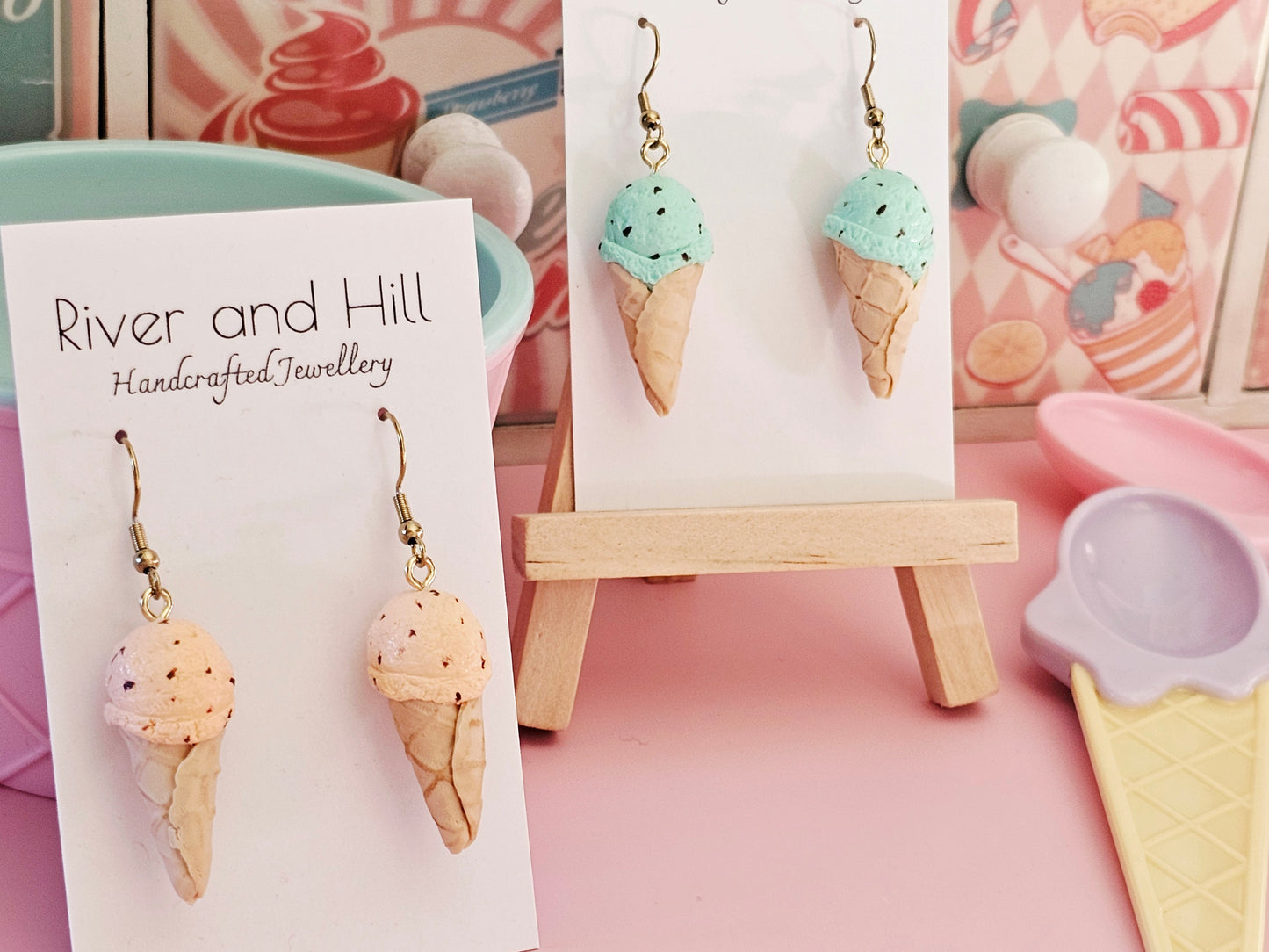 Ice Cream Cone Chocolate Mint Earrings