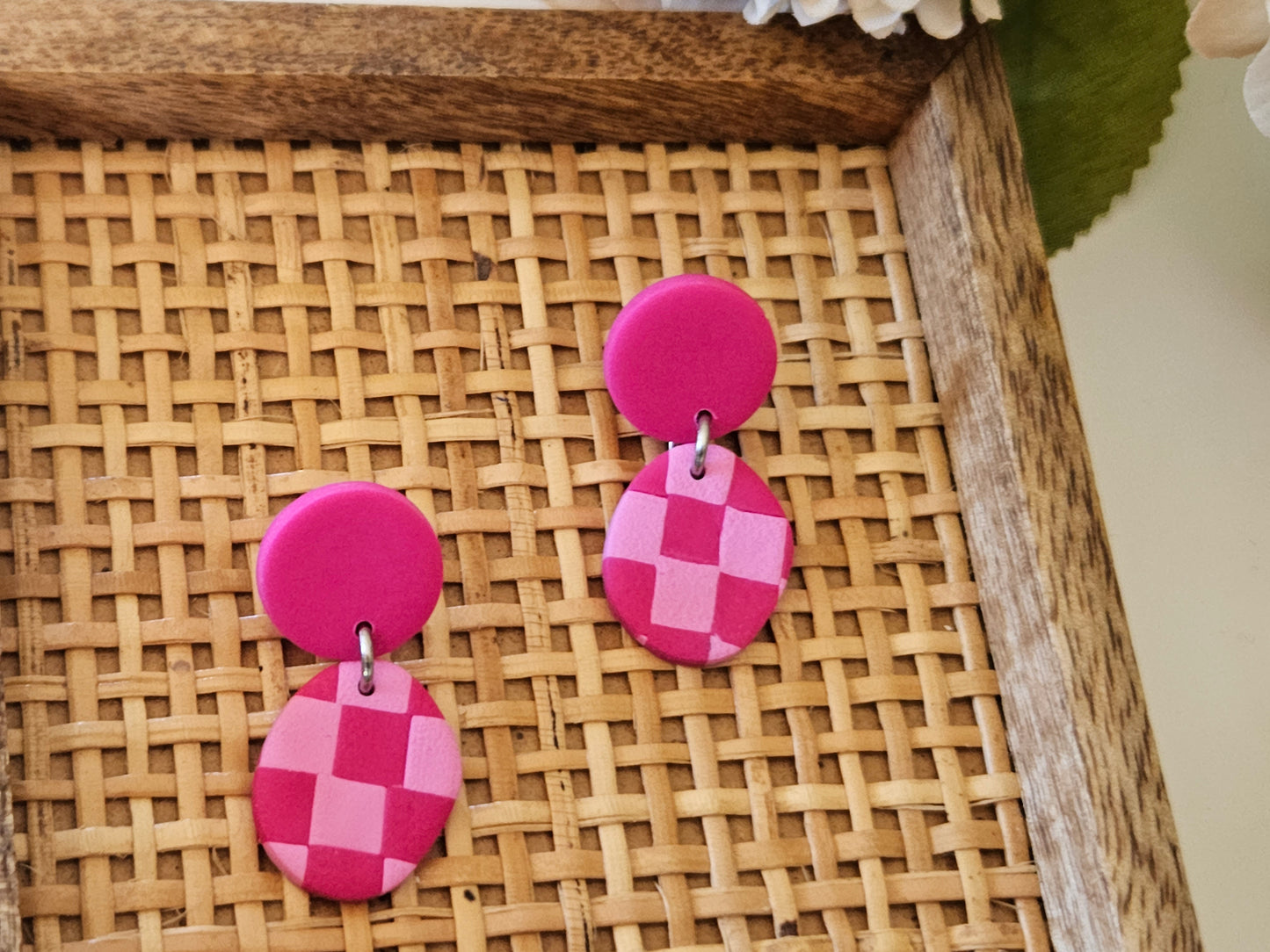 Checkered Drops Pink Earrings