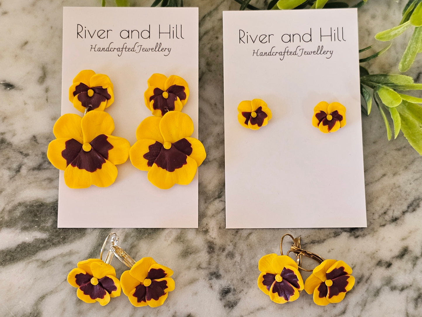Pansy French Hook Yellow Earrings