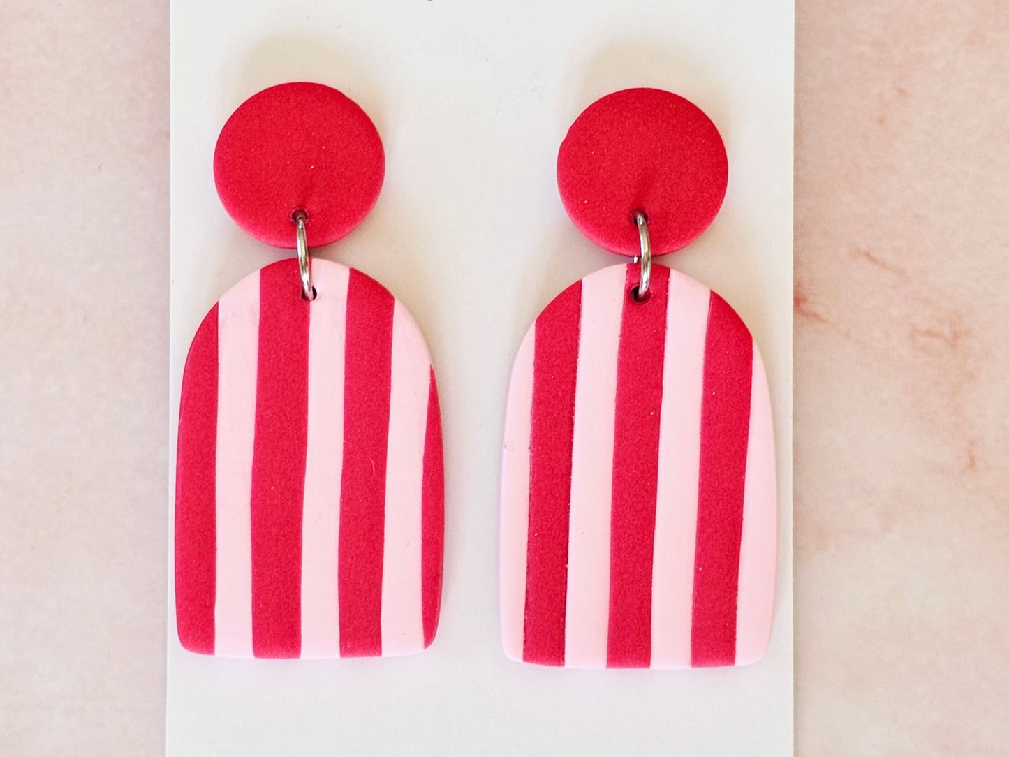 Striped Statement Earrings Pink and Red