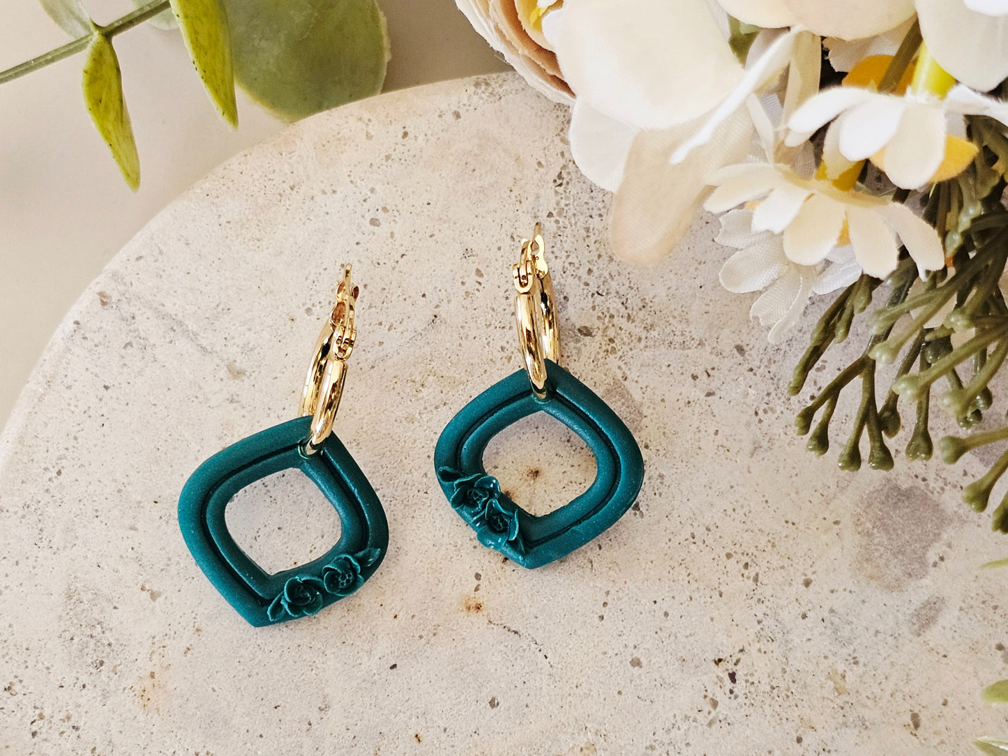 Daily Colour Emerald Green Floral Hoops