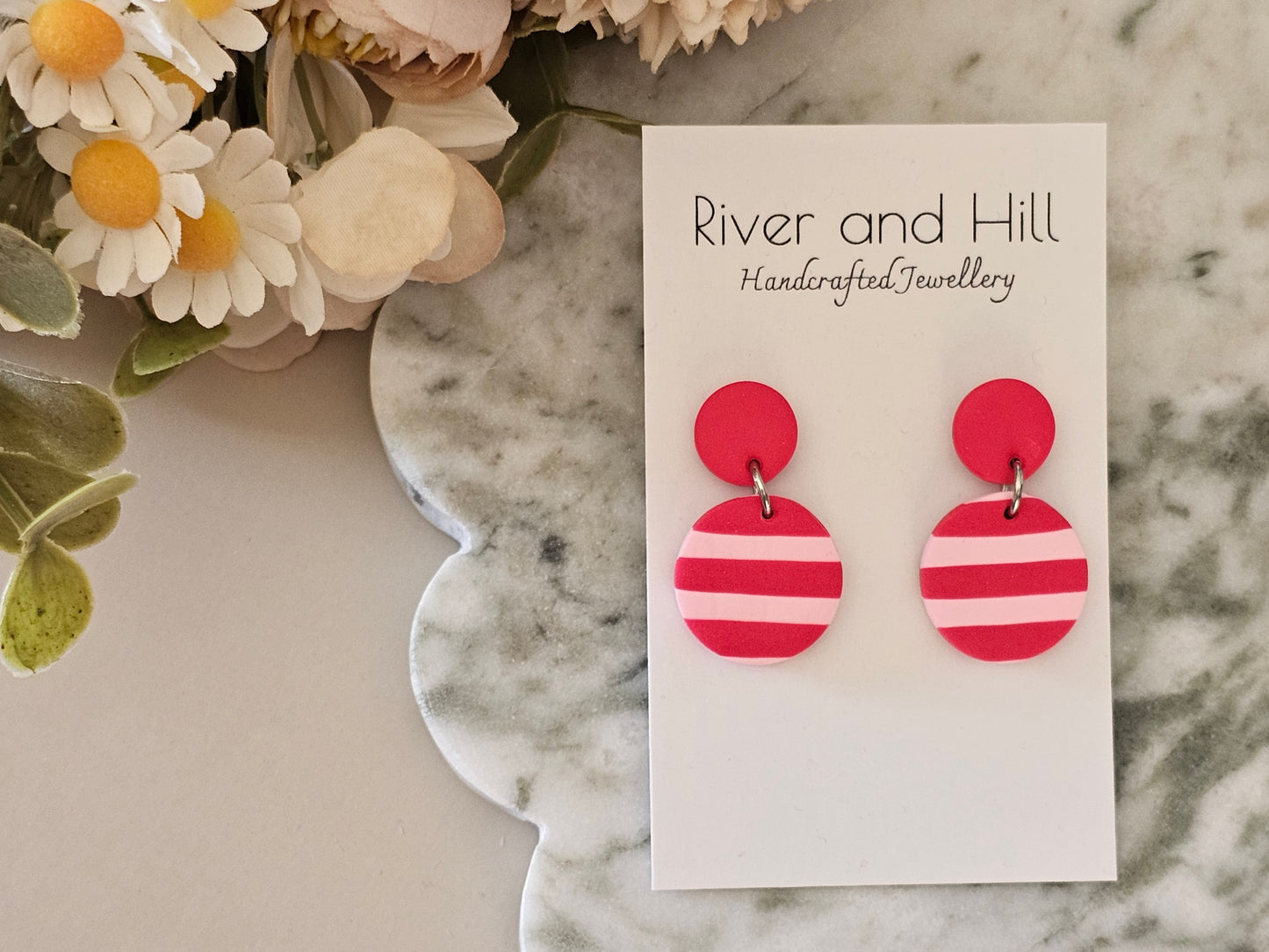 Striped Earrings Pink and Red
