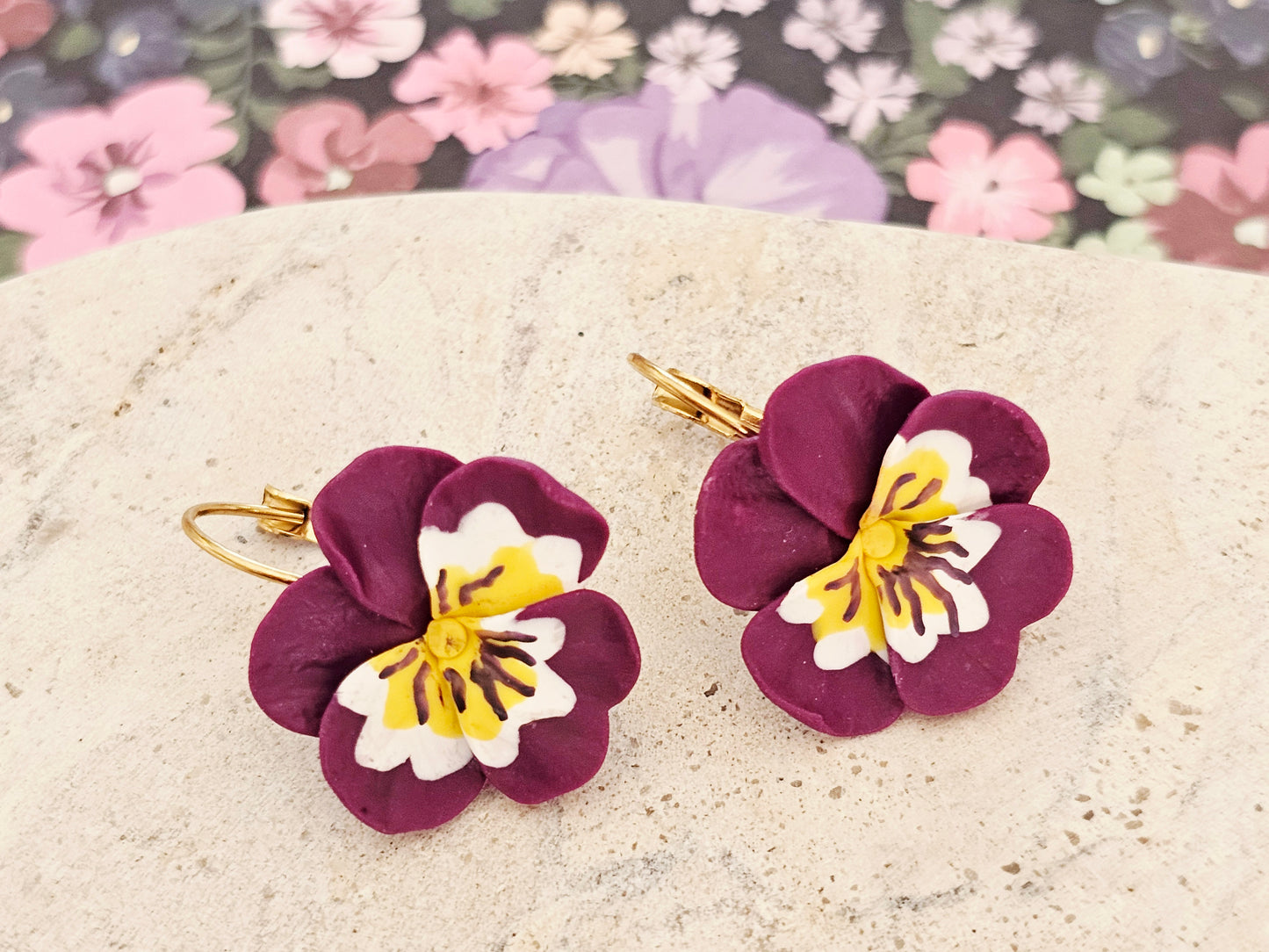 Pansy French Hook Purple Earrings