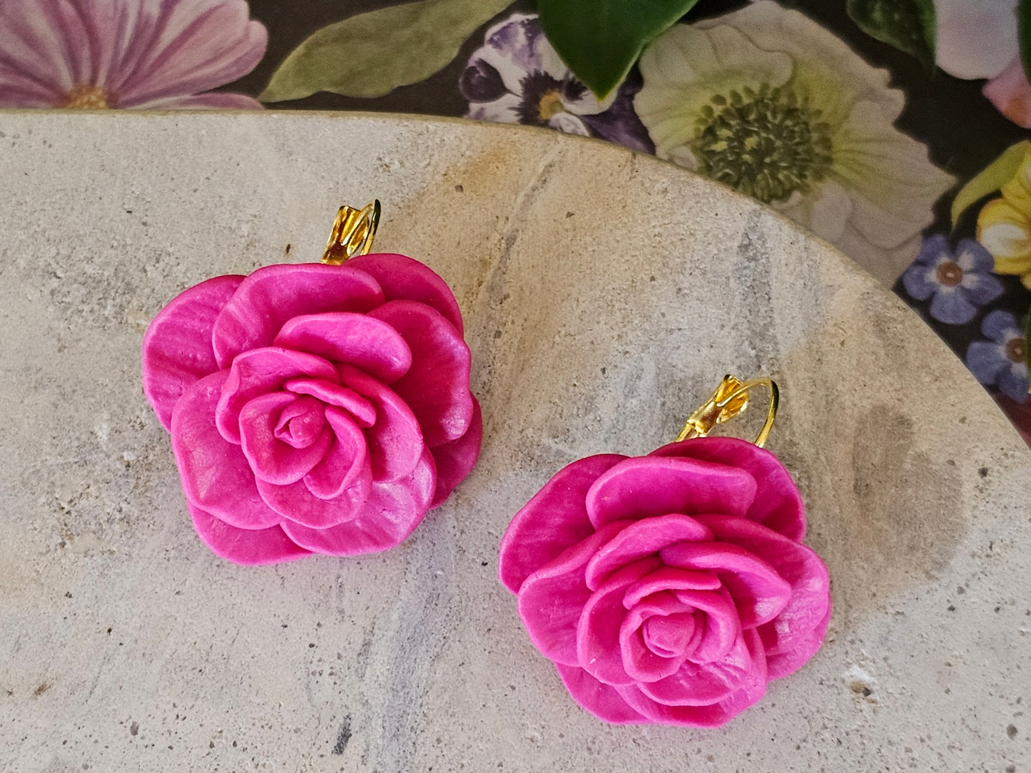 Cammellia French Hook Earrings Magenta