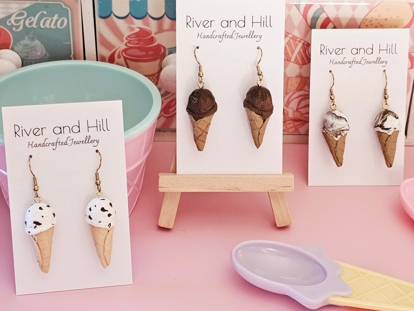Ice Cream Cone Chocolate Drizzle Earrings