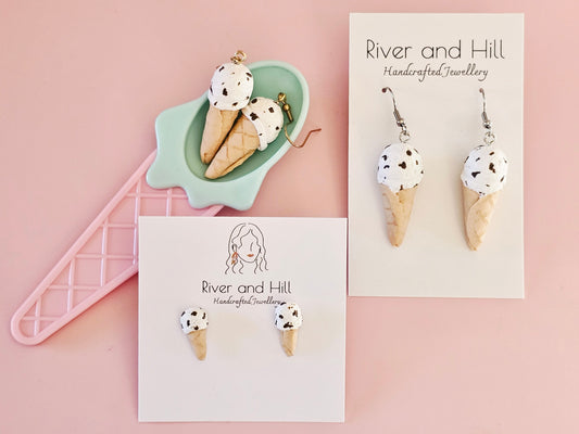 Ice Cream Cone Cookies and Cream Earrings