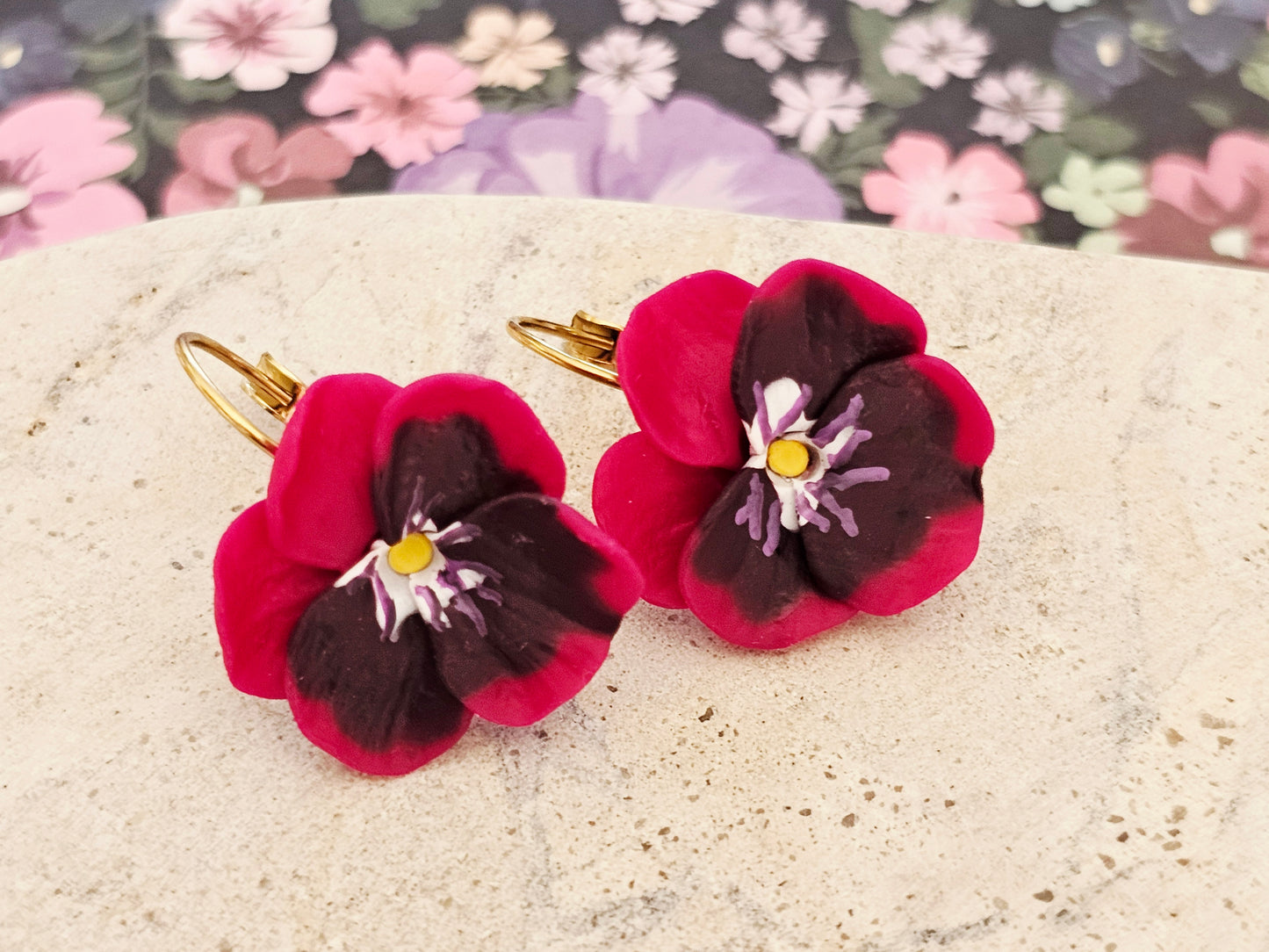 Pansy French Hook Pink Earrings