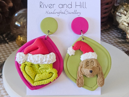 Christmas Grinch and Max Earrings