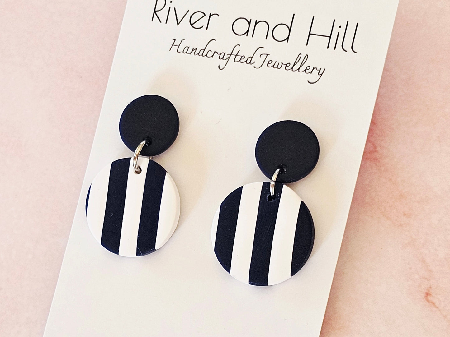 Striped Earrings Navy and White
