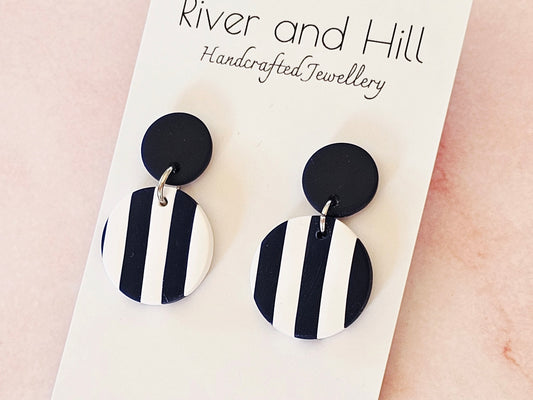 Striped Earrings Navy and White