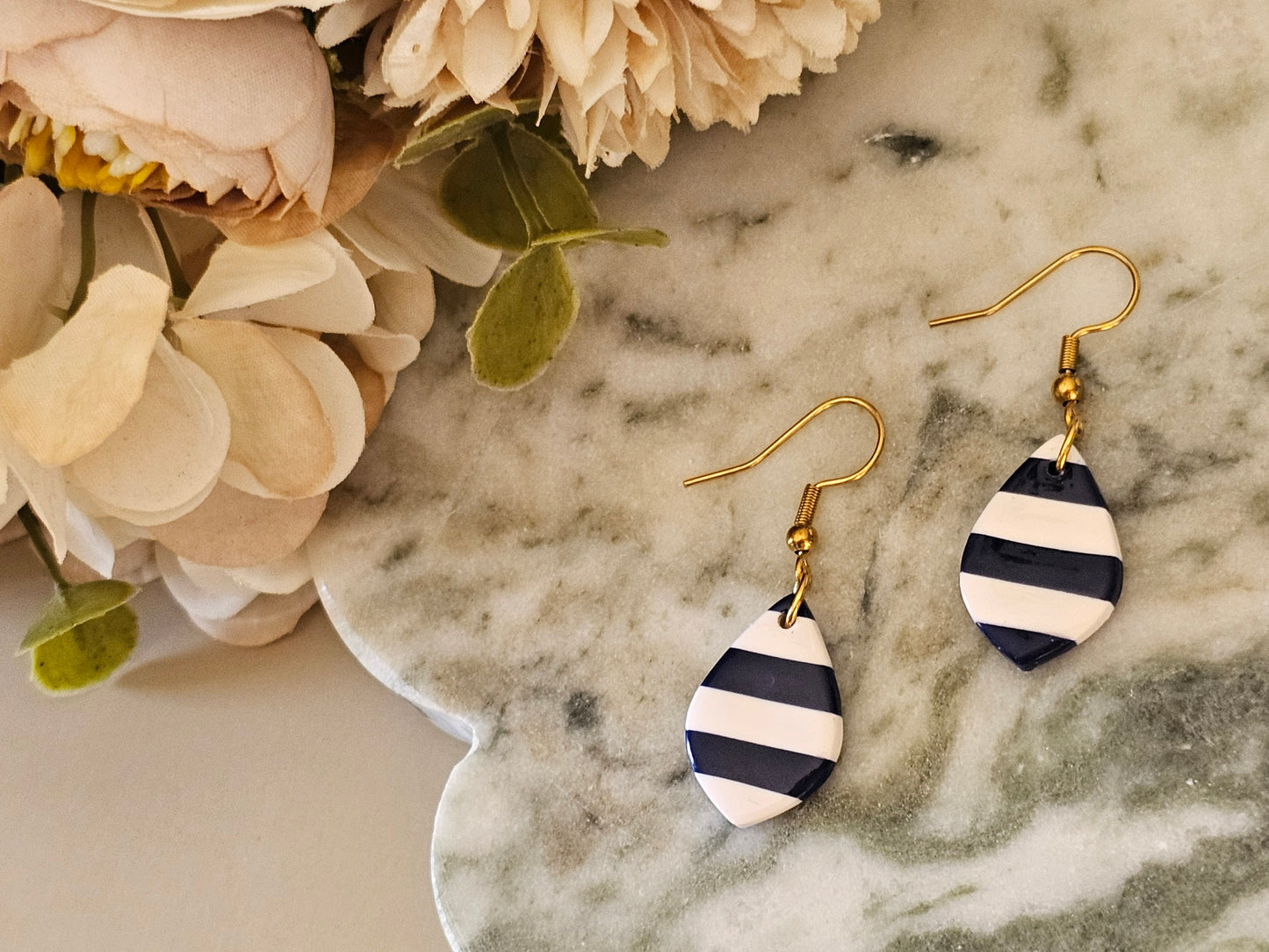 Striped Dainty Earrings Navy and White