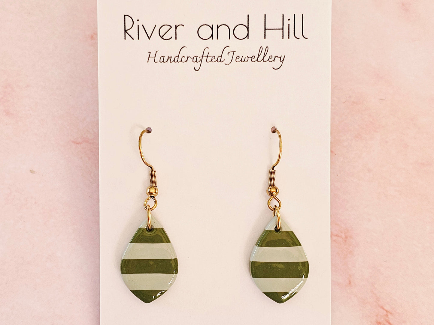 Striped Dainty Earrings Olive and Sage Green