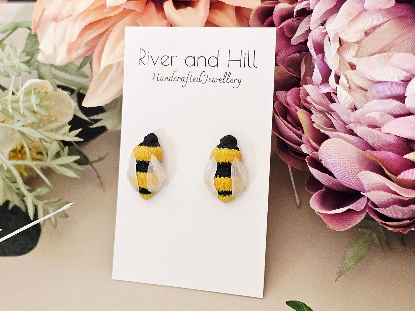 Carnation and Bumble Bee Earrings