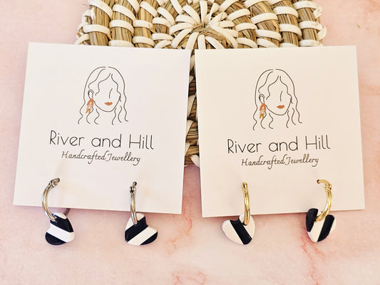 Striped Hoop Heart Earrings Navy and White