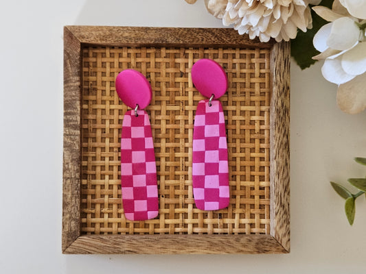 Checkered Bar Pink Earrings