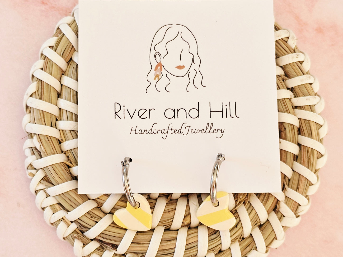 Striped Hoop Heart Earrings Yellow