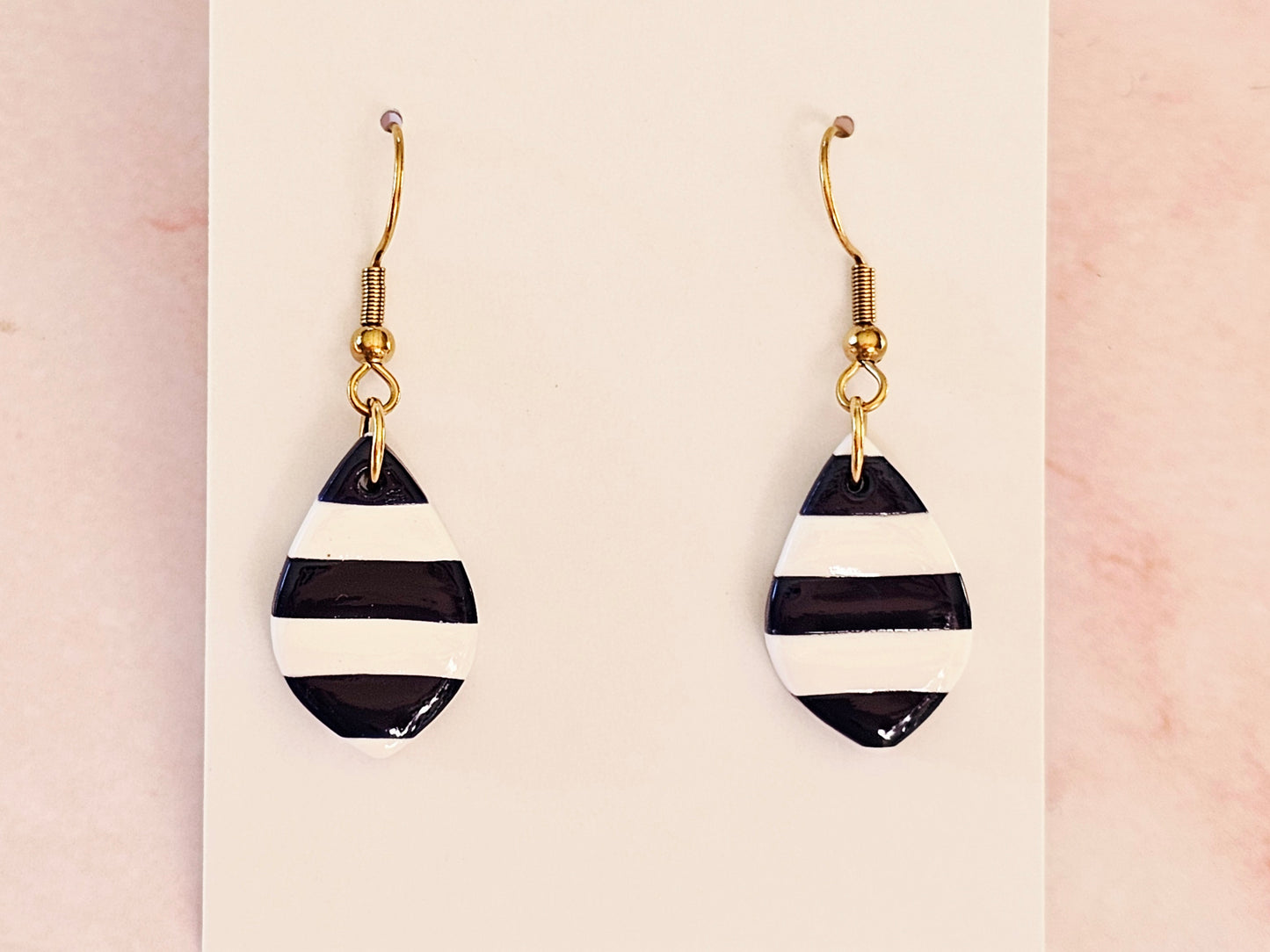 Striped Dainty Earrings Navy and White