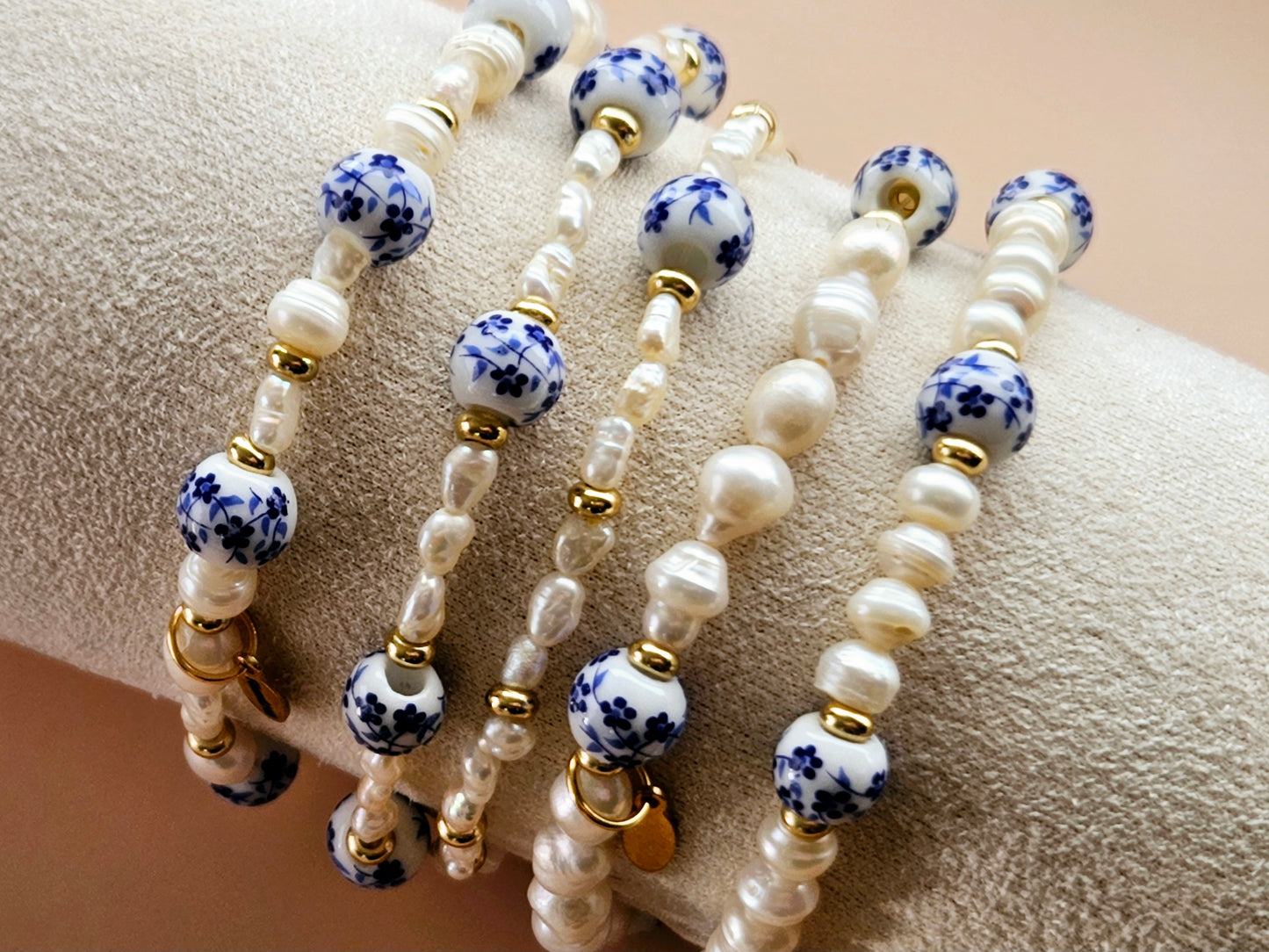 Stacking Bracelets uxe Layered Pearl and Porcelain Singles