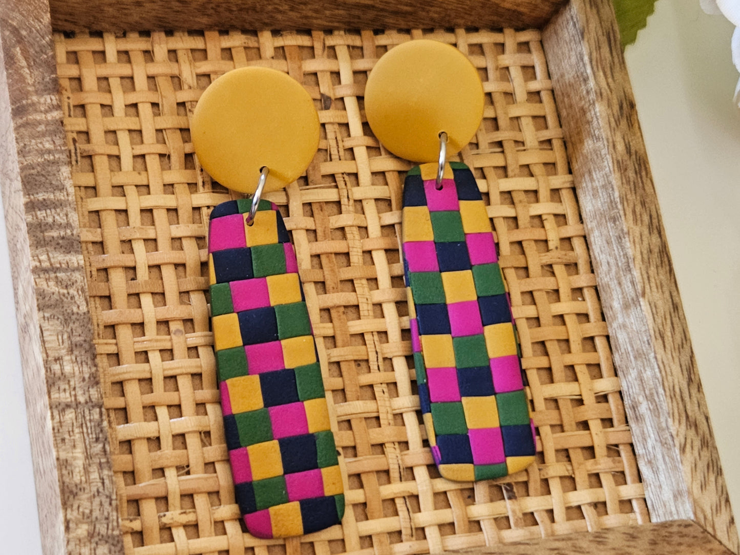 Checkered Bar Bright Earrings