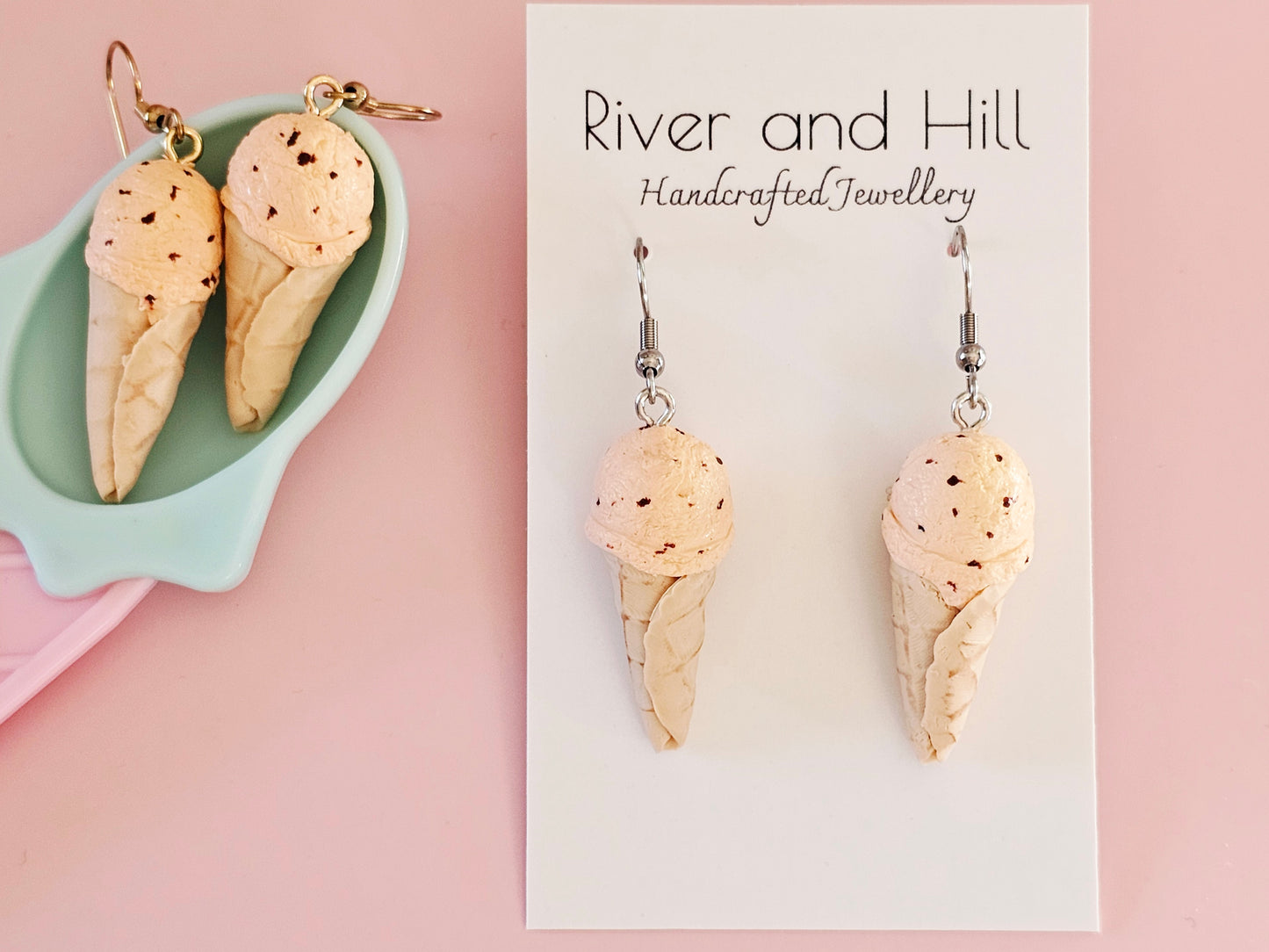 Ice Cream Cone Chocolate Orange Earrings