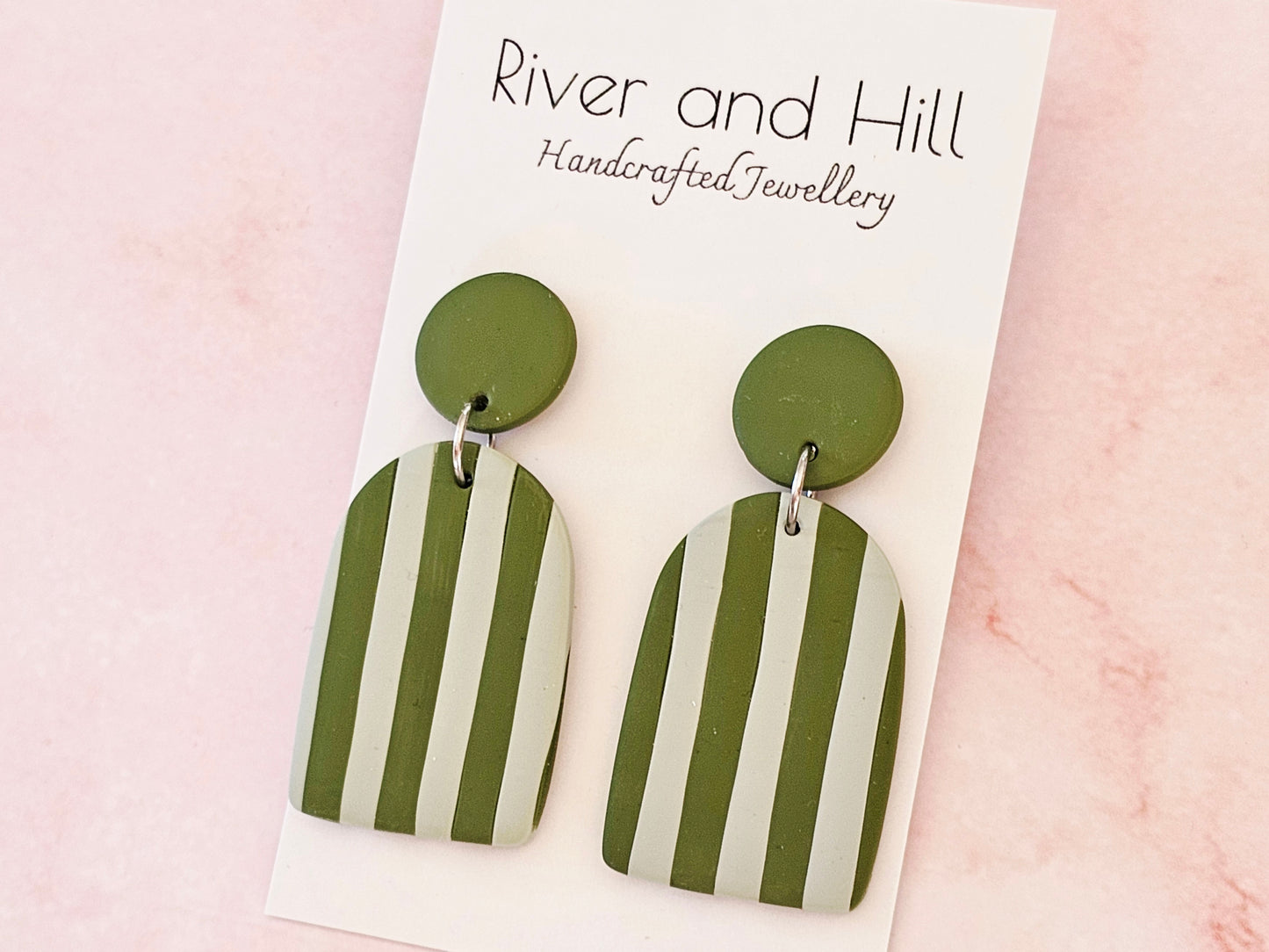 Striped Statement Earrings Olive and Sage Green