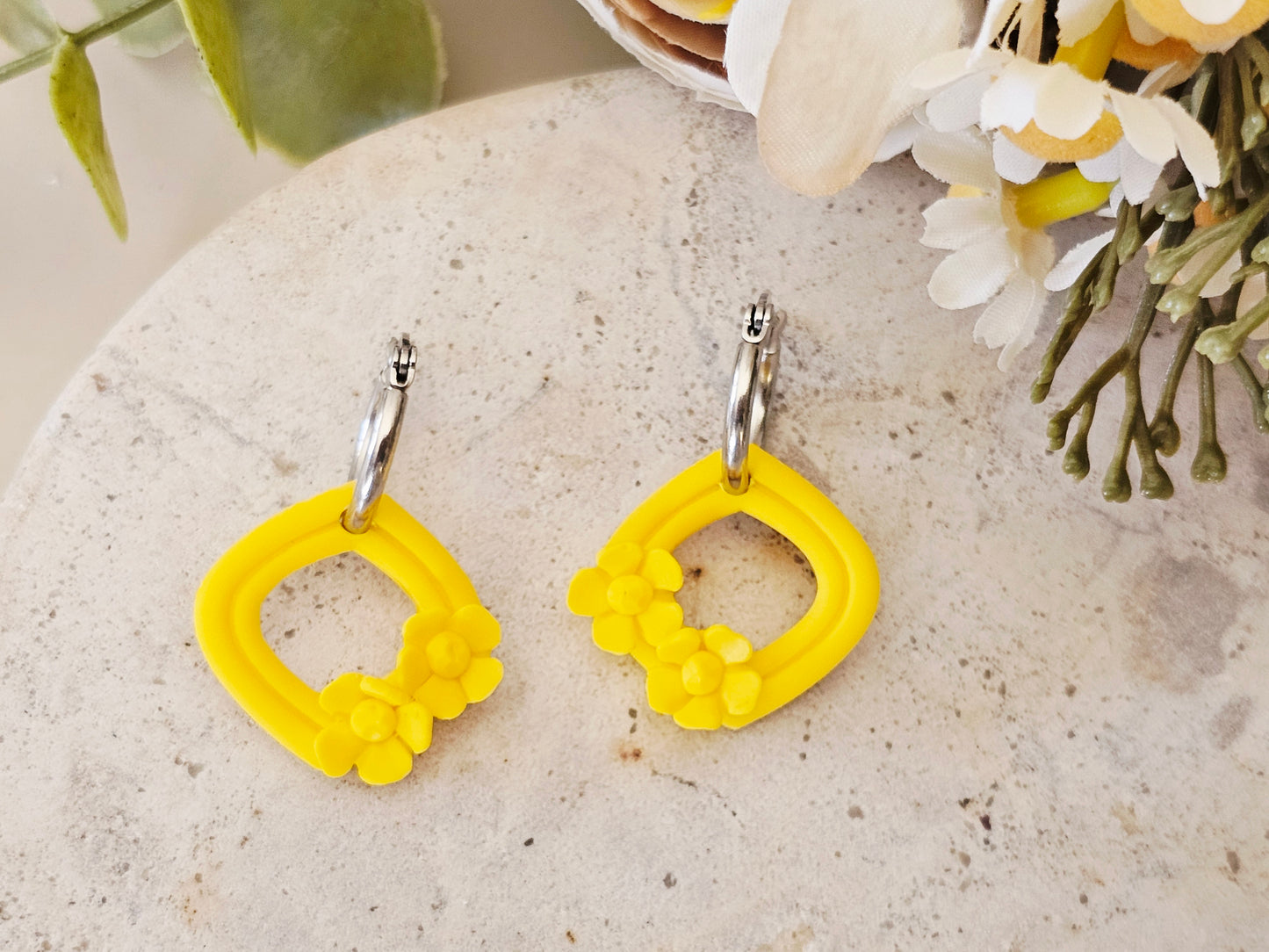 Daily Colour Bright Yellow Floral Hoops
