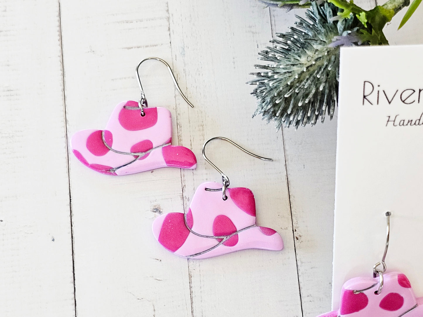 Cow Print Pink Cowboy Boot Earrings