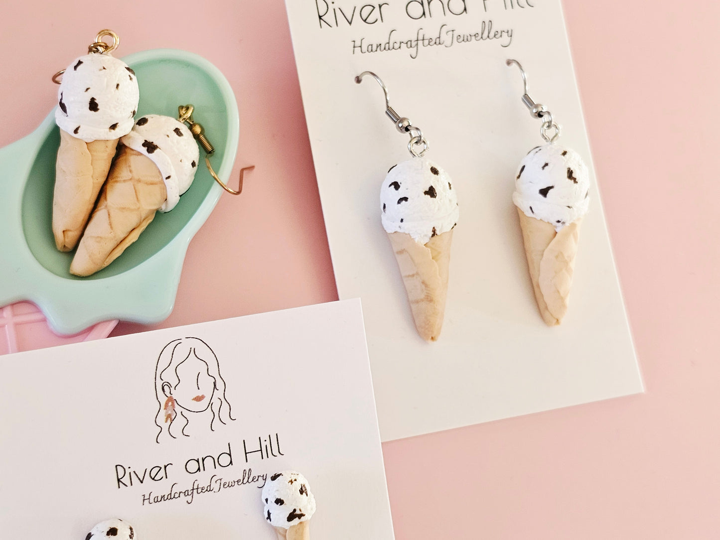 Ice Cream Cone Cookies and Cream Earrings
