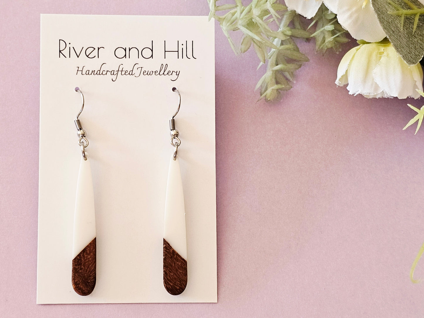 Wood and Resin Droplet Earrings