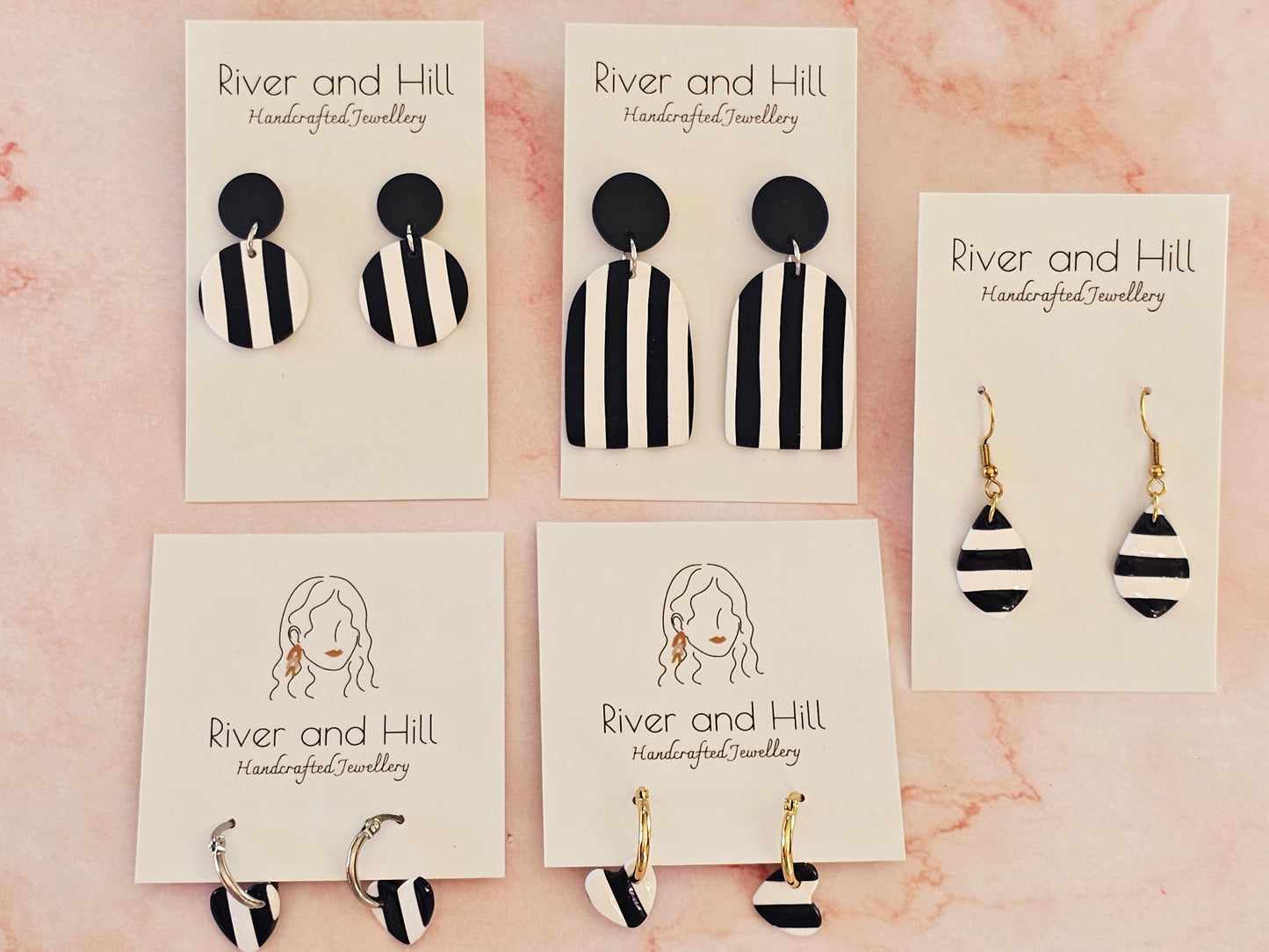 Striped Earrings Navy and White