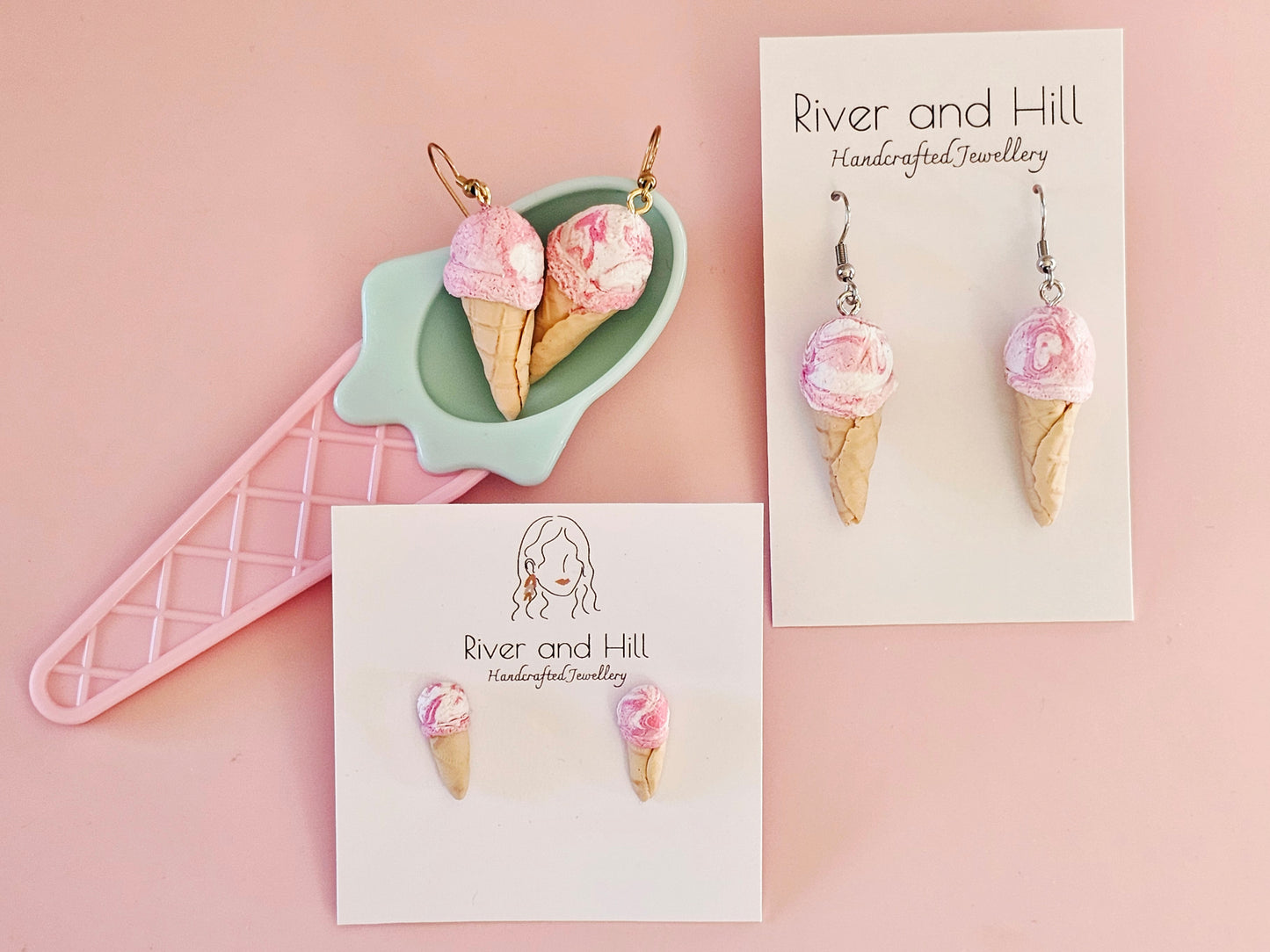 Ice Cream Cone Strawberry Swirl Studs