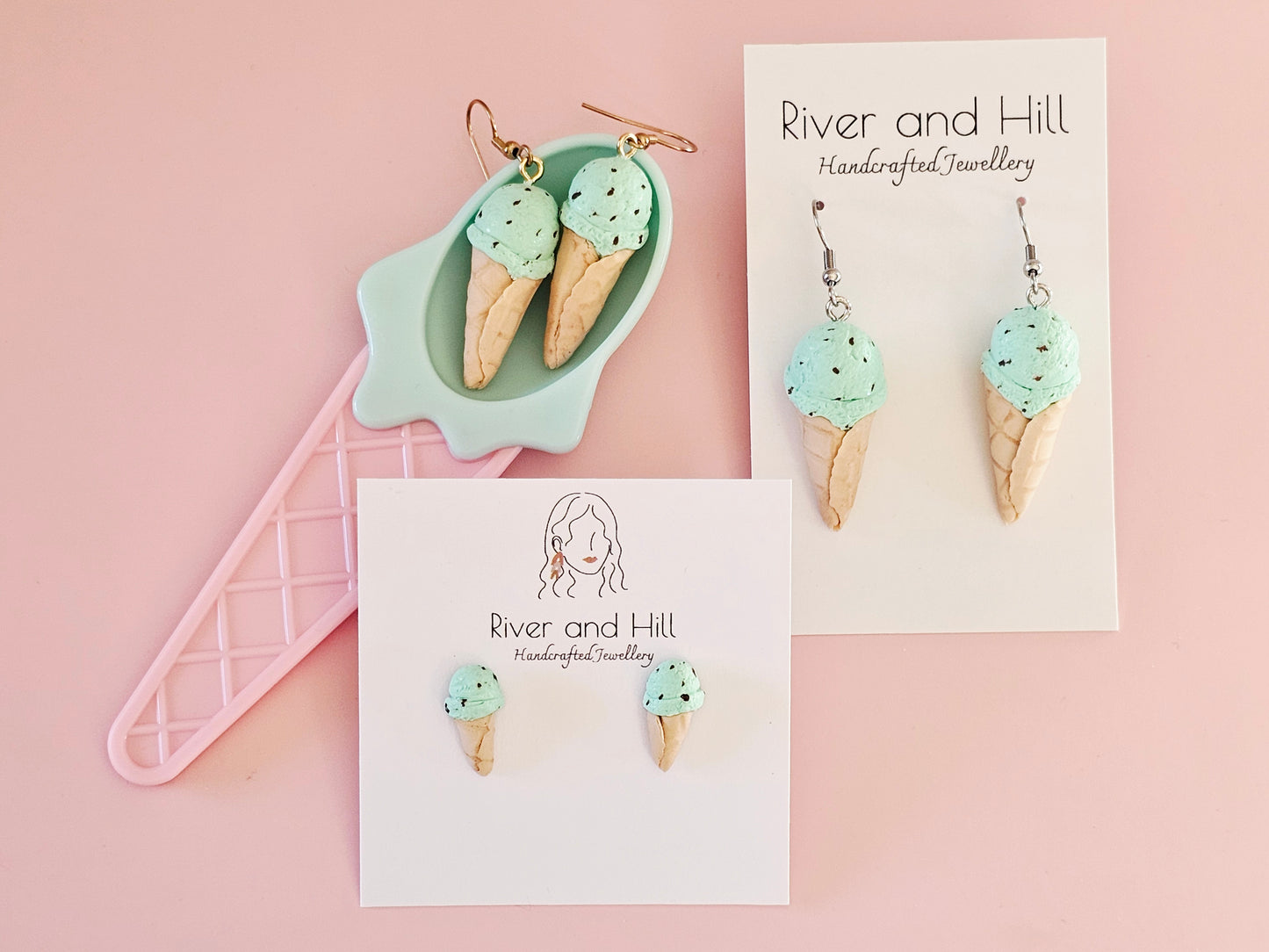 Ice Cream Cone Chocolate Mint Earrings