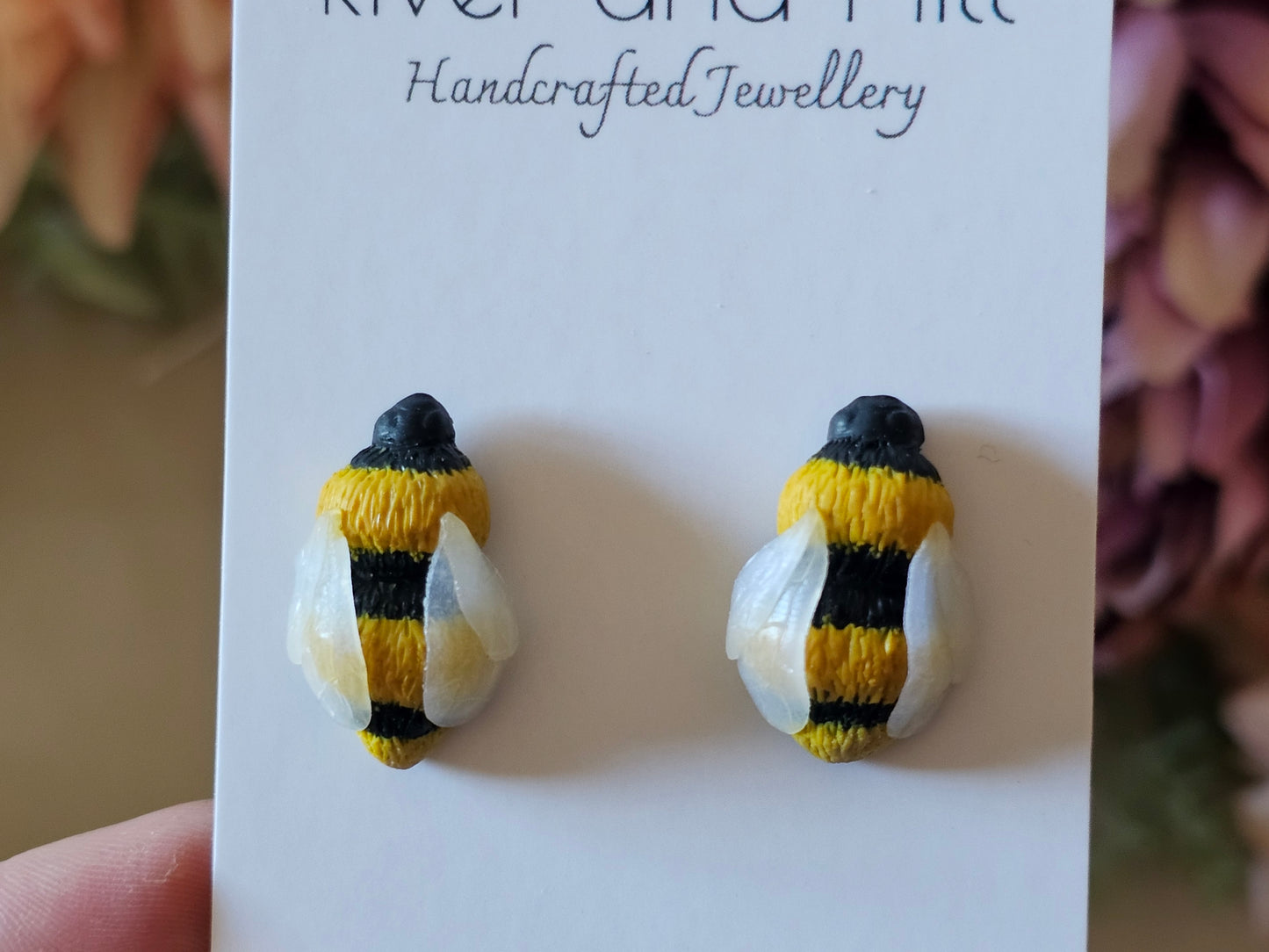Carnation and Bumble Bee Earrings